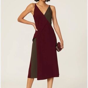 Elegant Burgundy and Olive Midi Dress